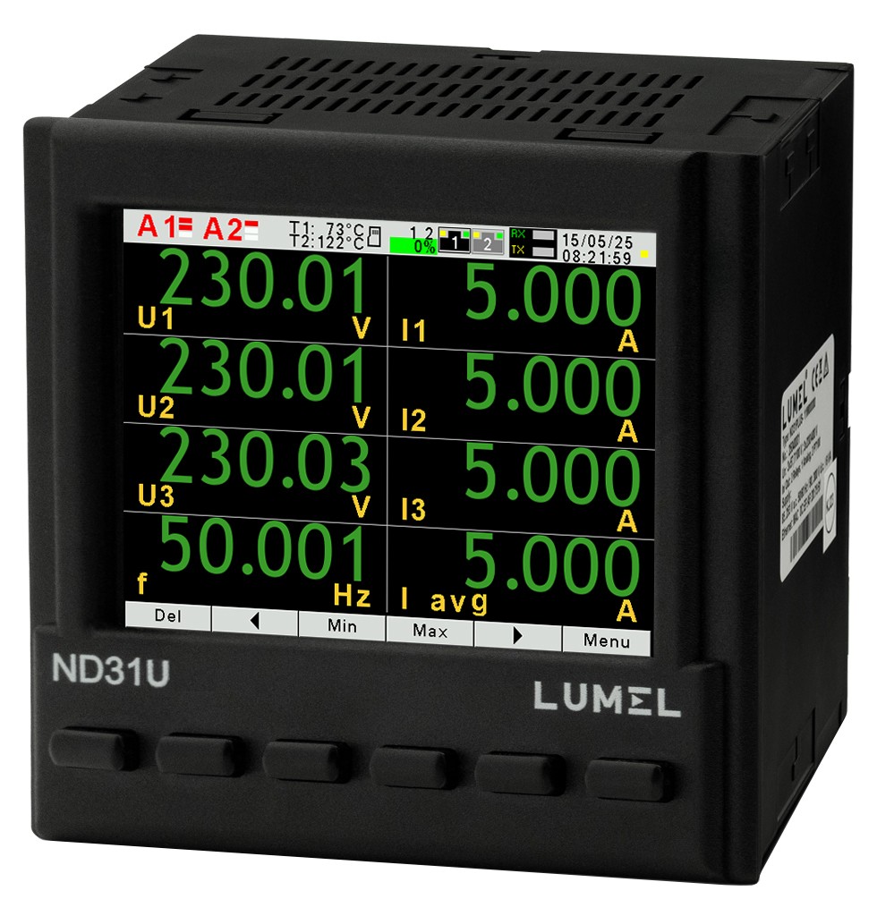 ND31U - Miernik parametrów sieci z ethernet daisy chain I protokołami MQTT (IIoT), BACNET/IP LUB MODBUS TCP/IP z certyfikatem UL